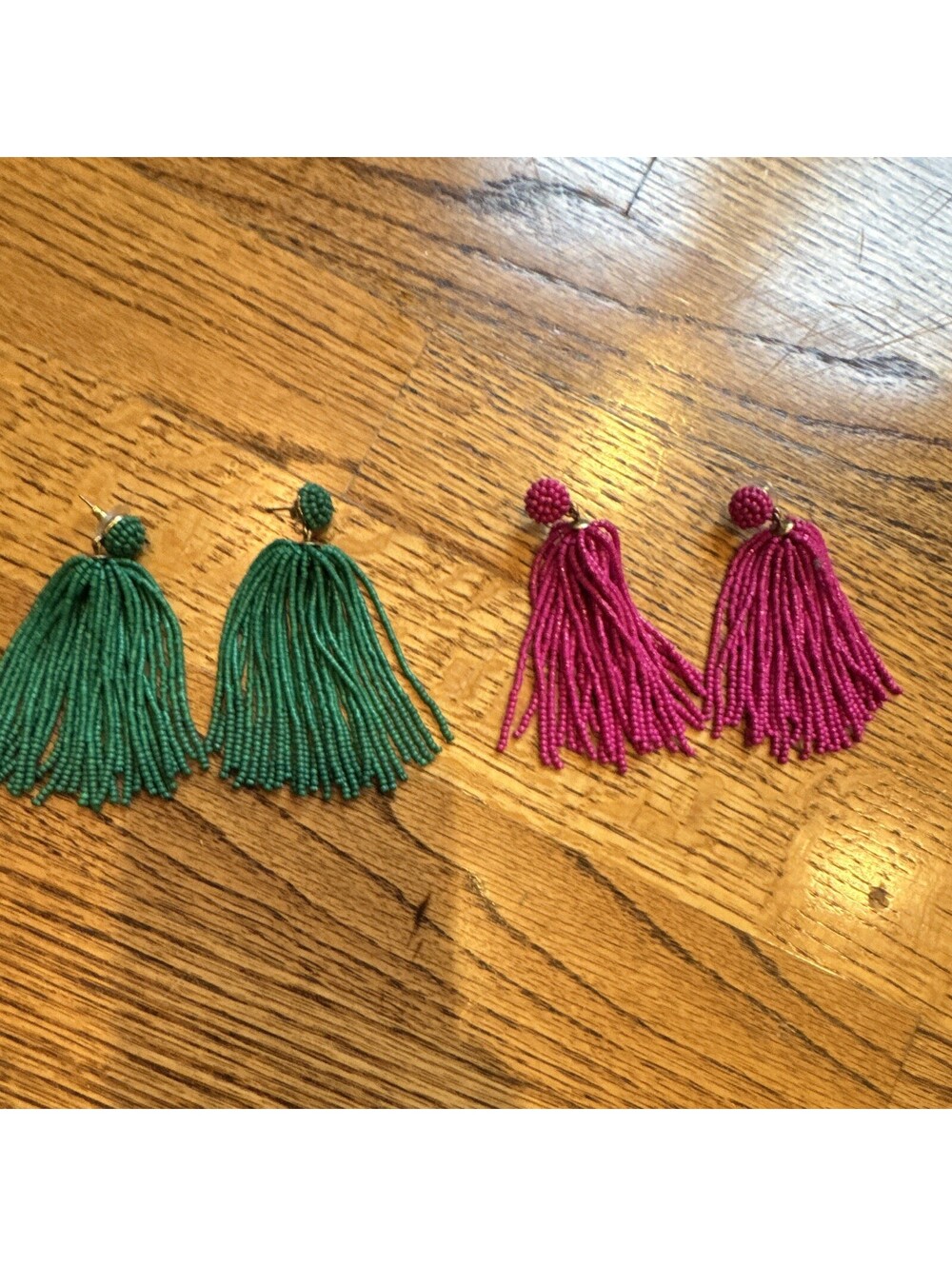 J.Crew Lot of 2 Pairs Beaded Tassel Dangle/Earrings Green & Pink